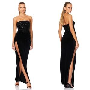 NWT Nookie Keke‎ Sequin Velvet Strapless Gown in Black Size Small